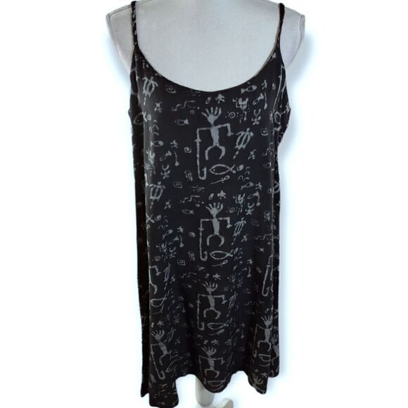 VINTAGE EASTERN SUN BLACK TRIBAL PINK SLIP DRESS SZ.M EUC - Picture 1 of 7